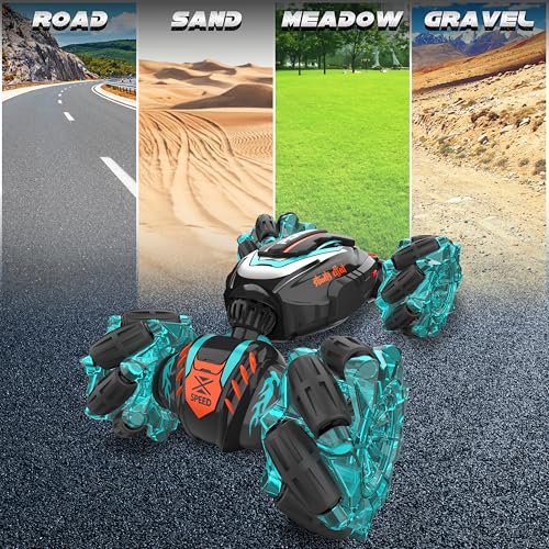 Gesture Sensing RC Stunt Car, Hand Controlled Remote Control Twist Cars | 4WD Remote Control Car with Lights, Music & Spinning Stunt, Birthday Toy Gift for Kids Boys Girls Age 6 7 8 9 10 11 12 - color: Black Blue
