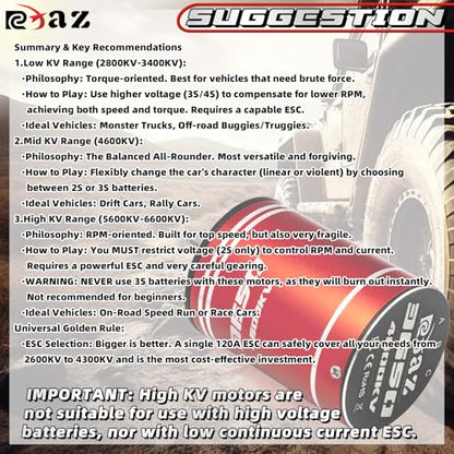 Metal 3650 Brushless Motor 3.175mm Shaft 2800KV Waterproof for 1/10 Scale RC Climb Slow Linear Off-Road Flat Running Road Racing Drifting TRX4 Slash Sledge SCX10 Arrma RC Car Boat (2800KV)