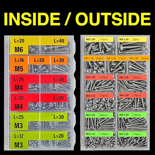 EEEEE Self Tapping Screws Assortment Kit 574pcs Assorted Screws M3 M4 M5 M6 304 Round Head Stainless Steel Screws Kit Sheet Metal Screw Kit, Phillips Drive Small Wood Set Screw Assortment - size: Metric Pan Head 574pcs