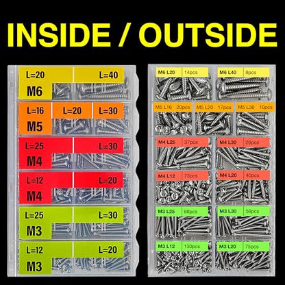 EEEEE Self Tapping Screws Assortment Kit 574pcs Assorted Screws M3 M4 M5 M6 304 Round Head Stainless Steel Screws Kit Sheet Metal Screw Kit, Phillips Drive Small Wood Set Screw Assortment - size: Metric Pan Head 574pcs