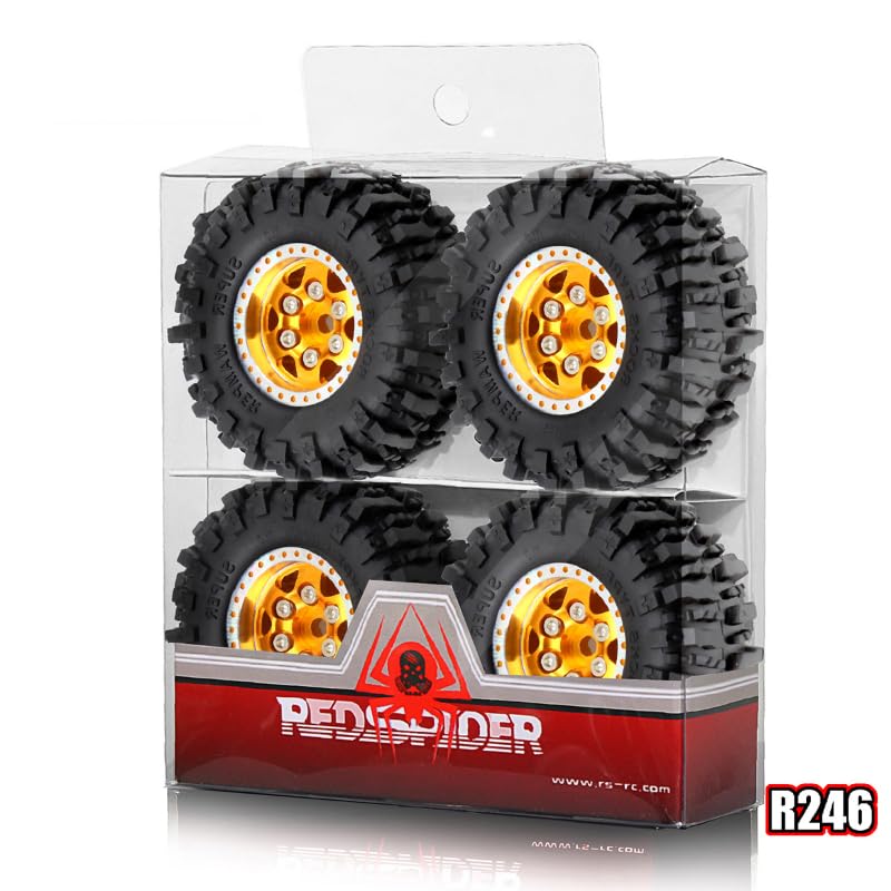 1.0"RC Aluminum Beadlock Wheel and Crawler Tires set (w/Foam Inserts Fit) 7mm Hex for 1/18 1/24 RC Crawler car Axial 90081 AX24 FCX24M FMS SCX24 (R246)