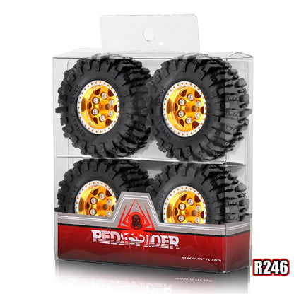 1.0"RC Aluminum Beadlock Wheel and Crawler Tires set (w/Foam Inserts Fit) 7mm Hex for 1/18 1/24 RC Crawler car Axial 90081 AX24 FCX24M FMS SCX24 (R246)