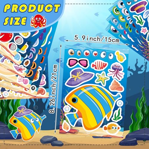 Ocean Stickers, Make Your Own Ocean Animals Stickers, Summer Stickers | for Kids Toddlers Classroom Art Crafts, Goodie Bags Stuffers, Summer Birthday Party Favors - style: 24 Sheets Ocean Stickers