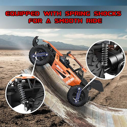 RC Monster Truck for Kids Ages 4–8, 1:12 Remote Control Car with Alloy Shell, 15.5 MPH (25KM/H) Fast Off Road Orange RC Car with 2 Speed Modes & LED Lights, 2.4GHz Easy Control Toy Gift for Boys