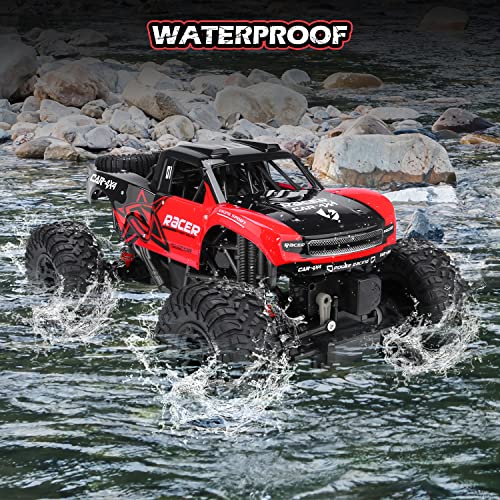 RC Trucks 4x4 Offroad Waterproof - 1:12 Scale Large Amphibious Remote Control Car, Dual Motors Crawler Vehicle, Monster Truck Toys with 2 Rechargeable Batteries, Best Gift for Kids Adults | 2 Rechargeable Batteries Dual Motors Crawler Vehicle Monster Truc
