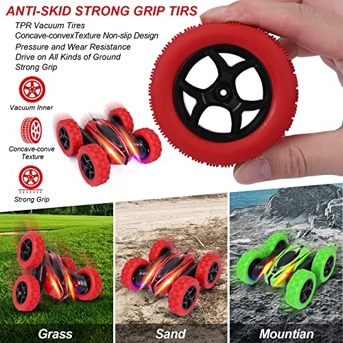 2PACK RC Stunt Car Watch Gesture Sensor Car 4WD Double Sided 360 Degree Rotating Tumbling Rechargeable Car High Speed 2.4GHZ Off Road Hobby RC Toy Cars for Xmas Birthday Gift Adults,Kids (Green/Red)…