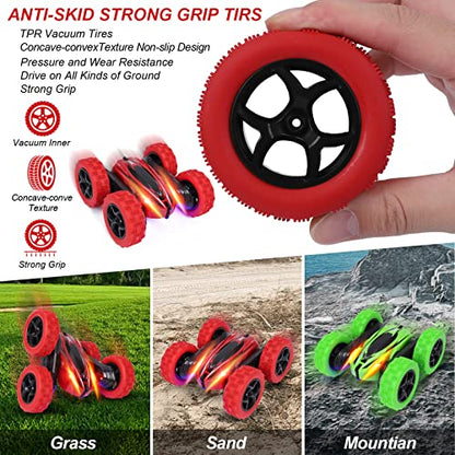 2PACK RC Stunt Car Watch Gesture Sensor Car 4WD Double Sided 360 Degree Rotating Tumbling Rechargeable Car High Speed 2.4GHZ Off Road Hobby RC Toy Cars for Xmas Birthday Gift Adults,Kids (Green/Red)…
