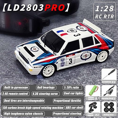 LDRC 2803PRO 1/28 Mini RC Drift Car GTR 2.4GHz 4WD RTR with Gyro and 4PCS Drift Tires Racing Radio Control Cars (White) - color: 2803-white
