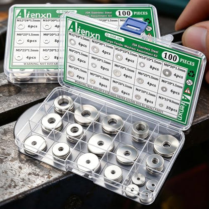 100PCS 304 Stainless Steel Fender Washer Assortment Kit, Washers for Bolts, 15 Metric Sizes Fender Washers for Screws -M3, M4, M5, M6, M8, M10, M12 for Home & Industrial Usage - size: M3-M12 (100PCS), style: Fender Washer