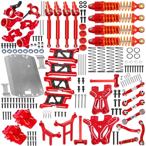 RC Upgrades Part for 1/18 LaTrax Teton,Chassis,A Arms,Drive Shaft Axles,Caster Block,Steering Blocks,Rear Stub Axle Carriers,Links,Differential Housing,Shocks,Shock Tower,Body Mounts,Red