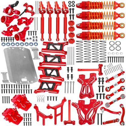 RC Upgrades Part for 1/18 LaTrax Teton,Chassis,A Arms,Drive Shaft Axles,Caster Block,Steering Blocks,Rear Stub Axle Carriers,Links,Differential Housing,Shocks,Shock Tower,Body Mounts,Red