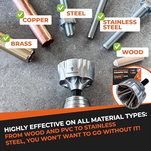 THORVALD Big Deburring External Chamfer Tool with Tungsten Carbide Blade - Deburr Tool for All Thread, All Metal Rod, Pipe, PVC - 1/2" to 1-3/8" Diameter (12~35mm) - User Guide + Tutorial Video - style: 1X Big Deburring Tool