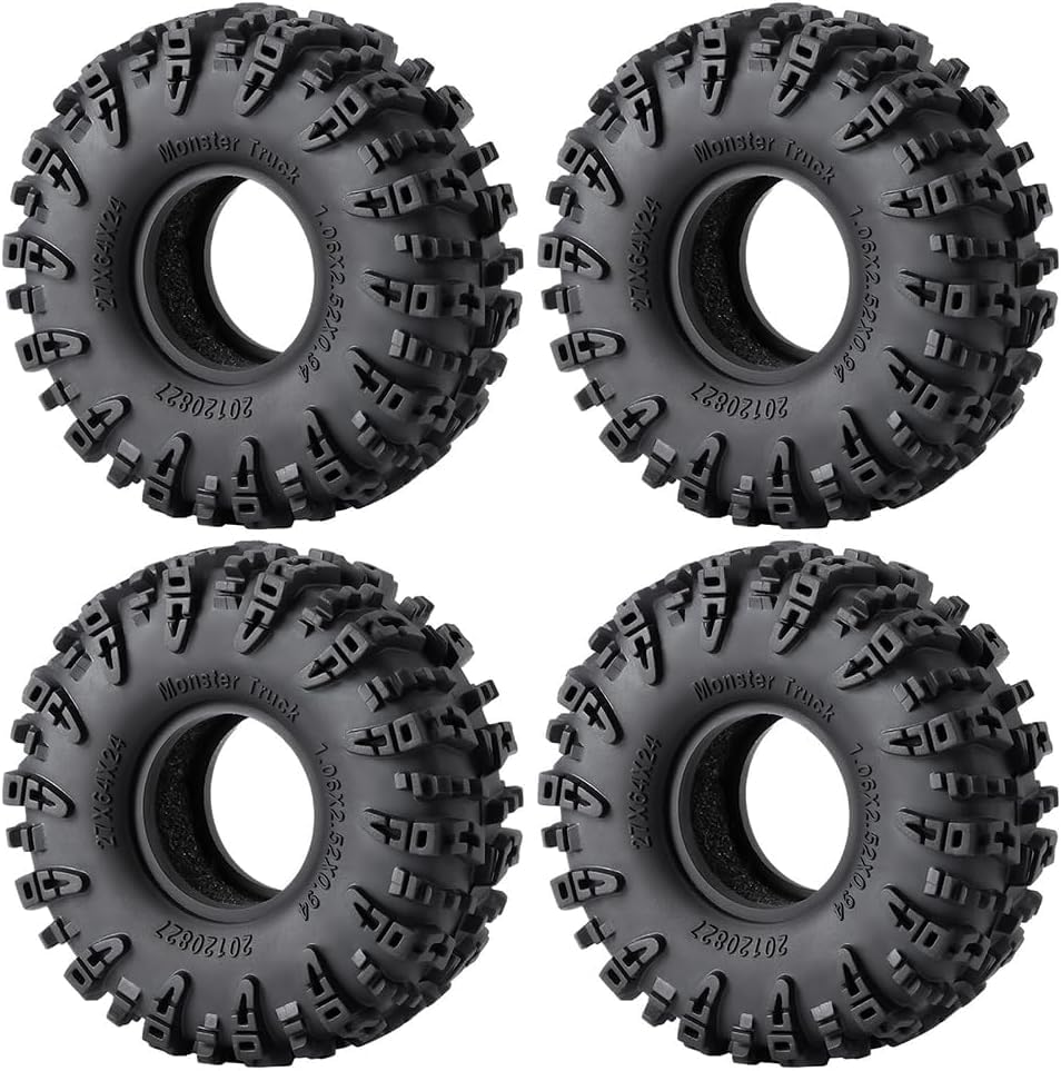 MOHERO 4Pcs 1.1 Tires - 64mm All Terrain Soft Sticky Tires for 1/18 TRX4M 1/24 SCX24 RC Crawlers Car Upgrade Parts(Style A) - color: Style a