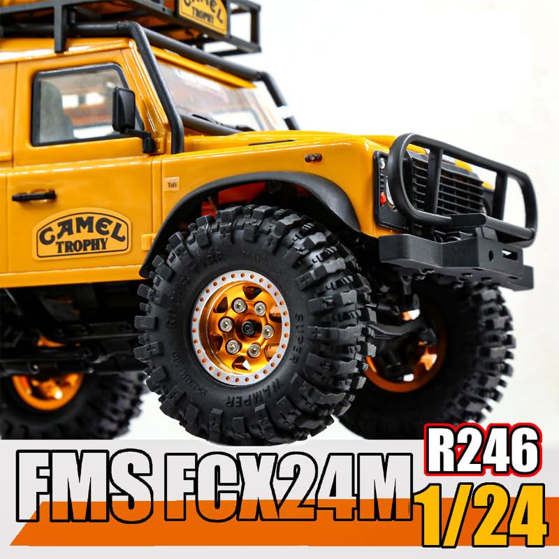1.0"RC Aluminum Beadlock Wheel and Crawler Tires set (w/Foam Inserts Fit) 7mm Hex for 1/18 1/24 RC Crawler car Axial 90081 AX24 FCX24M FMS SCX24 (R246)