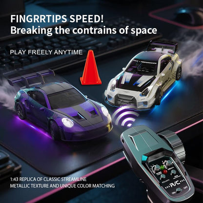 1/43 Scale RC Drift Car, 2.4G Full Proportional 4WD Remote Control Car with Gyro, Adjustable Speed & LED Lights, Alloy RC Vehicle for Adult