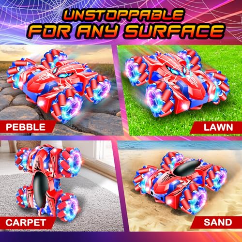 Spider Remote Control Car, 2.4Ghz Rechargeable Rc Cars 360° Rotating 4WD Stunt Car with Cool Lights | Double Sided Drift | Indoor Toys for Kids Ages 3-12 | Birthday