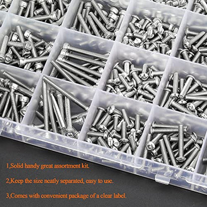 HELIFOUNER 920 Pieces 304 Stainless Steel M3 x 4mm /6mm /8mm /10mm /12mm /14mm /16mm /18mm /20mm /25mm / 30mm, Hex Socket Head and Button Head Metric Screws and Nuts Assortment Kit - size: M3 Screws Set