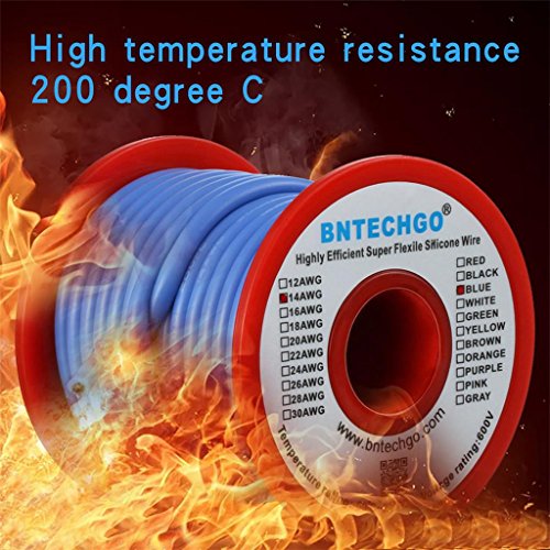 BNTECHGO 14 Gauge Silicone Wire Blue 40ft Stranded Tinned Copper Wire | Flexible 14 AWG Stranded Wire Silicone Rubber Insulation For RC Models, Drone, Robot, Battery, EV Charger, 3D Printer, DIY - color: Blue, size: silicone wire 40ft