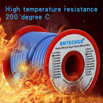 BNTECHGO 14 Gauge Silicone Wire Blue 40ft Stranded Tinned Copper Wire | Flexible 14 AWG Stranded Wire Silicone Rubber Insulation For RC Models, Drone, Robot, Battery, EV Charger, 3D Printer, DIY - color: Blue, size: silicone wire 40ft