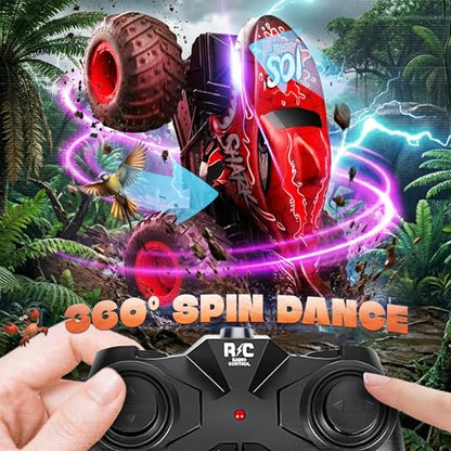 BEZGAR Monster Truck Toys - Remote Control Monster Truck with Light & Music, Dinosaur Toys for Kids, 1:20 Scale RC Truck with 360° Spins and Drifting, Remote Control Car for Boys (Red) - color: Red