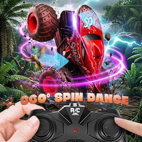 BEZGAR Monster Truck Toys - Remote Control Monster Truck with Light & Music, Dinosaur Toys for Kids, 1:20 Scale RC Truck with 360° Spins and Drifting, Remote Control Car for Boys (Red) - color: Red
