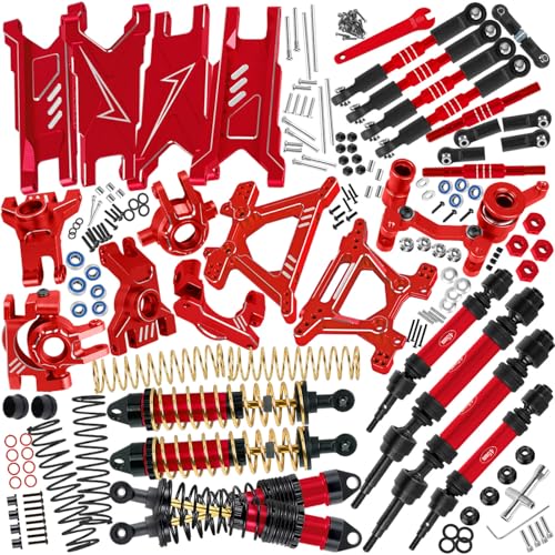 Upgrades Part for 1/10 Slash/Rustler/Stampede/Hoss 4x4 VXL,RC Shock Absorbers&Suspension Arms&Drive Shaft Axles&Steering Knuckle Kit&Shock Tower&Adjustable Links&Steering Block,Red - color: Red(parts)