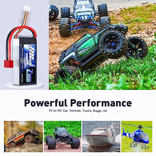Zeee 2S 2200mAh Shorty Lipo Battery 7.4V 50C with T Connector (2 Pack) | RC Battery Soft Pack for 1/16 Slash RC Car RC Truck RC Helicopter Airplane Quadcopter Drone RC Boat Racing Models