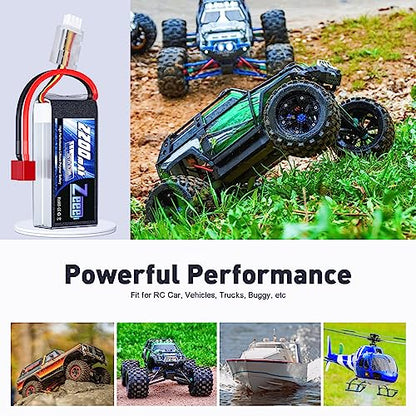 Zeee 2S 2200mAh Shorty Lipo Battery 7.4V 50C with T Connector (2 Pack) | RC Battery Soft Pack for 1/16 Slash RC Car RC Truck RC Helicopter Airplane Quadcopter Drone RC Boat Racing Models