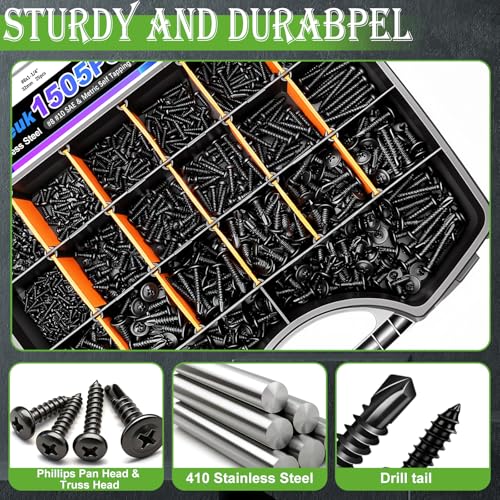 mxuteuk #8#10 & M2 M3 M4 Self Tapping Screws Kits,410 Stainless Steel Truss Head Self Drilling Screws and Carbon Steel Phillips Pan Head Self Tapping Screws for Plastic,Wood (1095PCS - size: BK #8 #10 & M2 M3 M4 Kit, style: Truss & Pan Head
