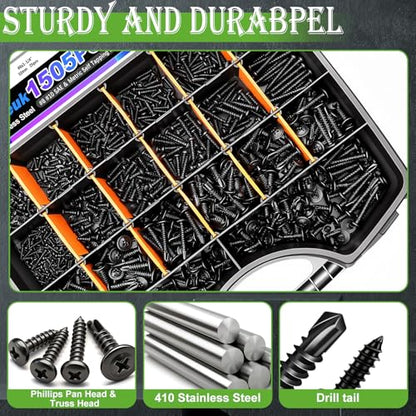 mxuteuk #8#10 & M2 M3 M4 Self Tapping Screws Kits,410 Stainless Steel Truss Head Self Drilling Screws and Carbon Steel Phillips Pan Head Self Tapping Screws for Plastic,Wood (1095PCS - size: BK #8 #10 & M2 M3 M4 Kit, style: Truss & Pan Head