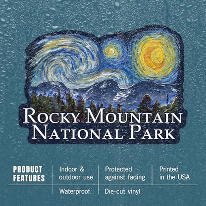 Lantern Press Sticker Rocky Mountain National Park, Starry Night National Park Series, Die Cut Vinyl, (Waterproof Decal for Cars, Water Bottles, Laptops, Coolers), Small - size: Small Sticker
