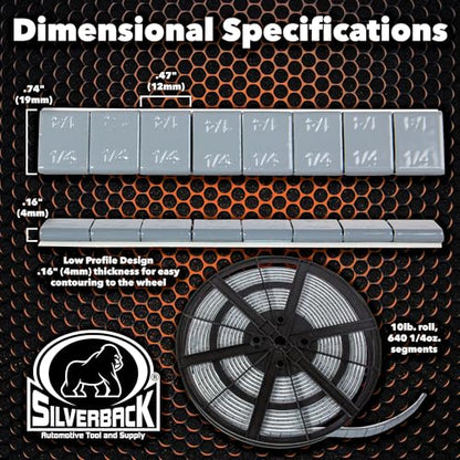 Silverback 1/4 oz Grey Steel Tape Wheel Weights with EZ Peel Tape. Designed for the Professional Tire Dealer. Cars, Trucks, SUV's & Motorcycles. 10lb Roll .25 oz Grey Tape Weight. - color: 1 Roll 1/4 oz Grey