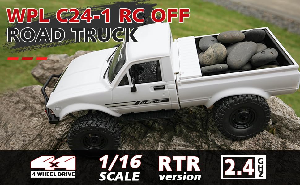 ARRIS WPL C24-1 1/16 RC Rock Crawler 4WD Pickup Truck RTR | Realistic Trail Body, Full Proportional Steering, Upgrade Platform, All Terrain Fun - style: WPL C24-1 White