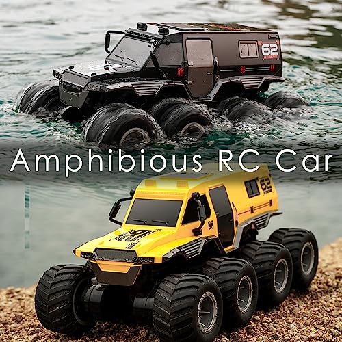 KB KAIBO 1:12 Large Amphibious Remote Control Car Monster Truck - 8WD All Terrain Waterproof RC Toy for Kids, 7.4V High-Speed Remote Control Car for Boys Girls Ages 6-12, Perfect Birthday Gifts -Black - color: Black