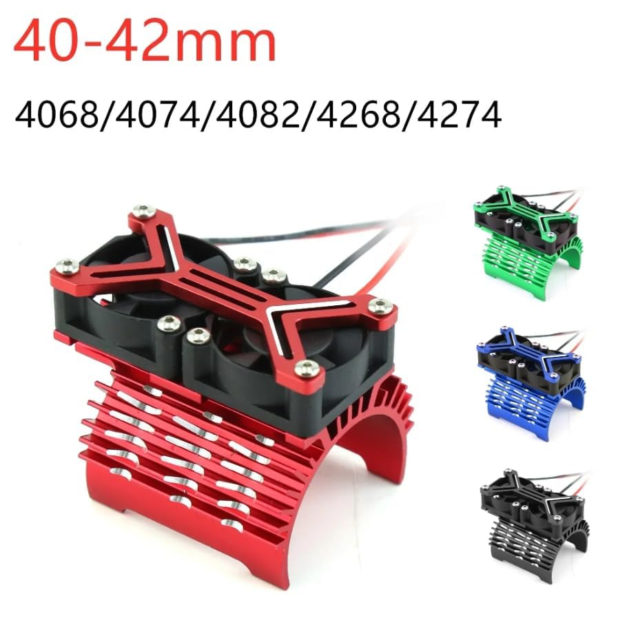 4068 4074 4082 4268 4274 Motor Heat Sink 30mm Dual Cooling Fan 40-42Mm Motor for 1/8 1/7 Arrma Typhon 6S Kraton 6S Felony Mojave Upgrades Parts(Red)