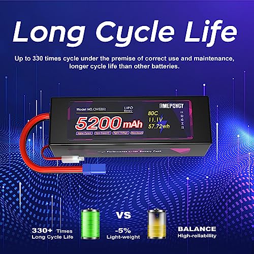 11.1V Lipo Battery 3S 5200mAh 80C Lipos Hard Case with EC5 Connector for RC Car Trucks 1/8 1/10 RC Vehicles(2 Packs) - color: EC5-2