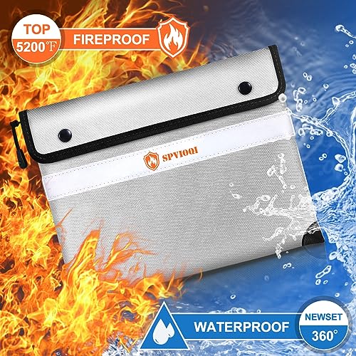 Upgraded 5200°F Fireproof Document Bag with Heat Insulated, Water Fire Proof Bags with Zipper,8 Layers of Functional Materials and Reflective Strip, Fireproof Money Bag for Cash/Documents/Valuables - color: Silver Gray, size: 12" x 8.5"