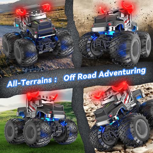 AUUGUU Remote Control Car, 2.4GHz Monster Trucks Toys with Light Spray, Birthday Gift for Kids 3 4 5 6 7 8, All Terrain RC Cars, Toddler Toys for Boys Girls 3+ Year Old (Bull) - style: Bull