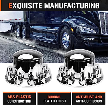 Aeagle Dome Rear Axle Cover Combo Kits for Semi Truck Hubs w/Screw-On 33mm Lug Nut, ABS Plastic Chrome Plated, 10 Hole Removable Caps, 4Pcs - color: Rear Dome