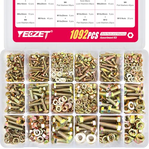 1092pcs M4 M5 M6 M8 M10 Metric Bolts and Nuts Kit,Grade 8.8 Heavy Duty Bolt Assortment Set,21 Most Common Sizes - color: M4, M5, M6, M8, M10--Bolts and Nuts Kit (1092PCS)