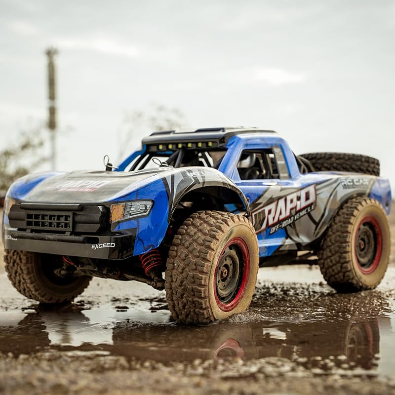 RC Cars 1:14 RC Truck 30 MPH 4WD Remote Control Car All Terrain Trophy Car for Adults Boys Teens Fast Off-Road RC Buggy Big Short Course Monster Truck with 2 Batteries 50 Mins Play (RTR) - color: 130-blue