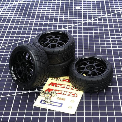 RCAWD Pre-Glued RC Wheel and Tires fit 12mm Hex Hub for 1/10 Redcat, Hpi, Tamiya, Associated, HSP,ExceedRC Series On Road Drift RC Car