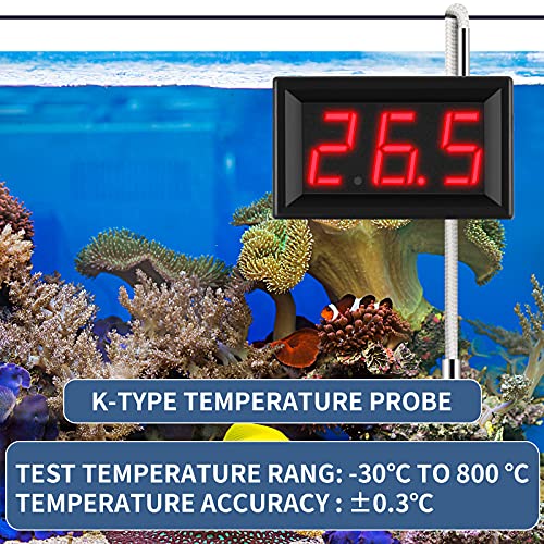 2 Pieces -30-800 Degree Centigrade Digital Temperature Meter with 0.5 Meter K-Type Thermocouple Temperature Sensor and 2-Wires Reverse Polarity Protection with Red LED Display Black Case
