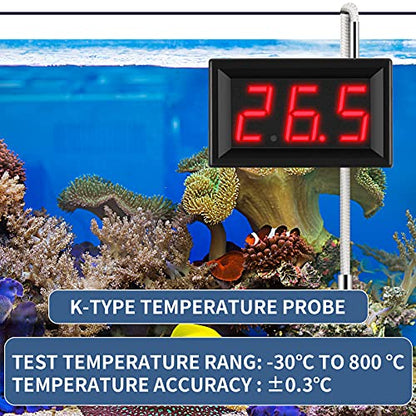 2 Pieces -30-800 Degree Centigrade Digital Temperature Meter with 0.5 Meter K-Type Thermocouple Temperature Sensor and 2-Wires Reverse Polarity Protection with Red LED Display Black Case