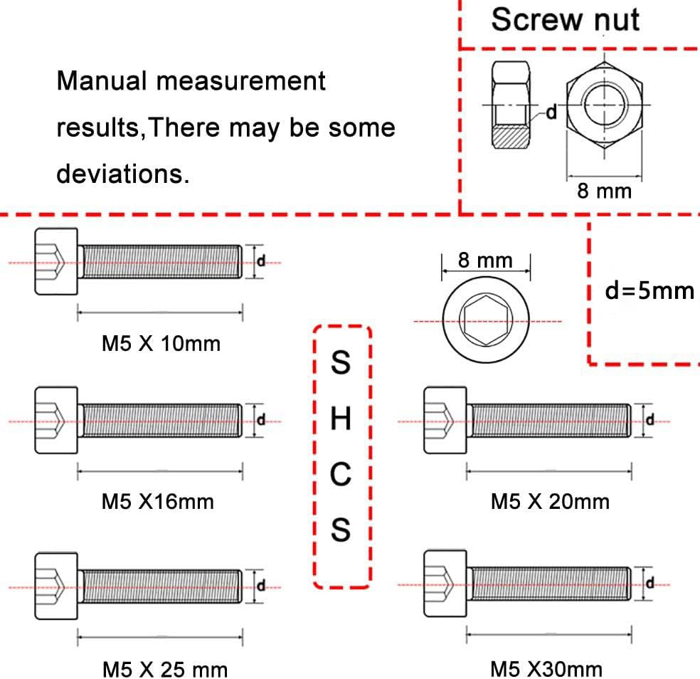 newlng M5 304 Stainless Steel Bolts and Nuts, Hex Flat Head Cap Bolts Screws Nuts Hexagon Socket Head Screw,Heavy Duty Hex Bolts Nuts Assortment, Head Mechanical Parts Combination Box - size: M5