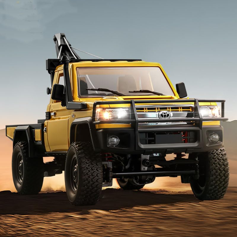 ARRIS 1/12 RC Crawler Off Road Car – MN82T 4WD Rock Climbing Truck with Remote Control Crane Hook, LED Lights, 2 Speed 2.4GHz Full Proportional RC Rock Crawler for Adults Gift - color: Yellow