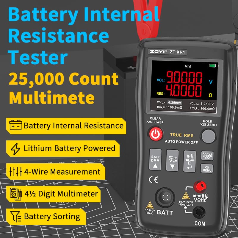 Battery Internal Resistance Tester 2 in 1 multimeter Battery Voltage Meter Car Battery Tester for AAA AA Model 0.1mΩ-200Ω