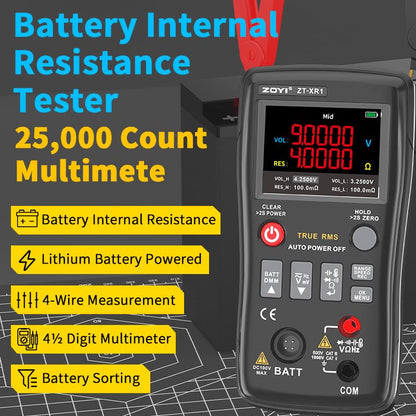 Battery Internal Resistance Tester 2 in 1 multimeter Battery Voltage Meter Car Battery Tester for AAA AA Model 0.1mΩ-200Ω