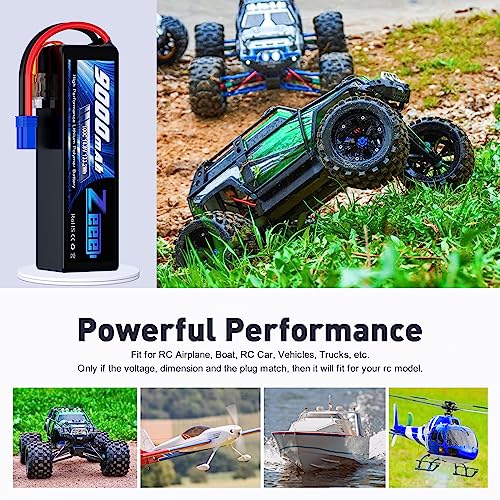 Zeee 4S Lipo Battery 9000mAh 14.8V 100C Soft Case RC Battery EC5 Connector with Metal Plates for RC Car Truck Tank Racing Models (2 Pack)