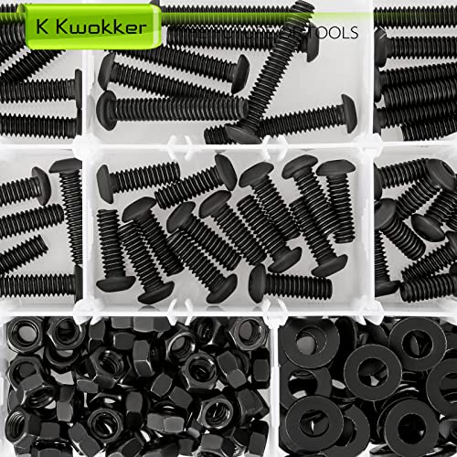 1/4 20 Bolt and Nuts, 7 Sizes are 2", 1-1/2", 1-1/4", 1", 3/4", 5/8", 1/2", Button Head Hex Socket Cap Screws, Black, Full Machine UNC Thread, with Washers for Screws, 219Pcs Totally | Black UNC Full Threaded Machine Screws w/ Washers, 7 Length 2", 1-1/2"